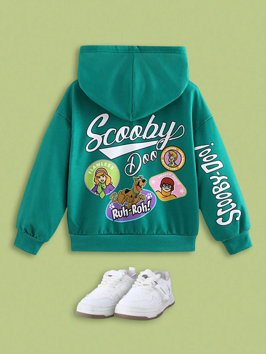 SCOOBY-DOO X SHEIN Young Boy Letter & Cartoon Dog Print Casual Hoodie, Green
