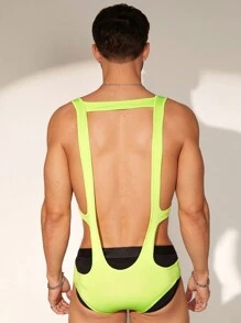 FeverCity Men Skinny Unitard & Bib Pants - Green - View 2