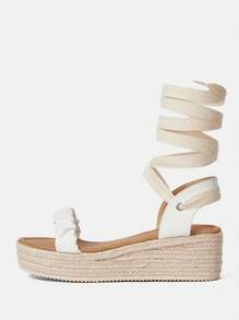 Styleloop Women's Thick Platform Wedge Sandals For Summer Vacation Shoes Summer Boho Feels Vintage Cottagecore Frenchy Shoes Halloween - White - View 2