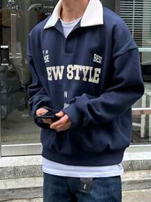 DAZY 男士休闲撞色字母印花落肩套头衫，秋季