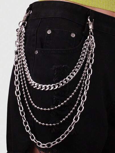 ROMWE Grunge Punk 1pc Punk Style Multi-Layer Metal Waist Chain For Women