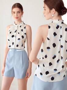 PREMIUM ABSTRACT FRILL NECKLINE BLOUSE - Multicolor - View 2