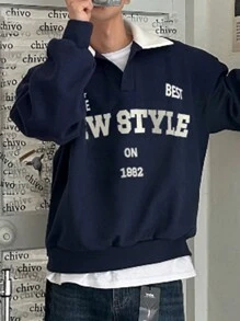 DAZY 男士休闲撞色字母印花落肩套头衫，秋季