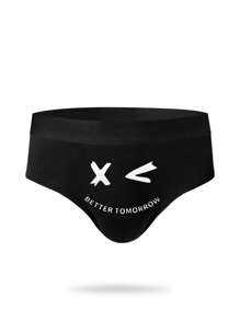 Men's Mid-Rise Letter Print Briefs - Black and White - View 1