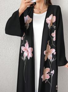 Al Najma 女士花卉印花优雅长袖阿拉伯长袍 - 彩色 - 查看 5