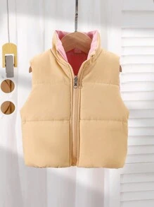 SHEIN Chaleco/Chaqueta para Niños/Niñas Engrosado, Cuello Alto de Moda todo a Juego, Ropa de Abrigo Cálida para Otoño/Invierno - Albaricoque - Ver 3