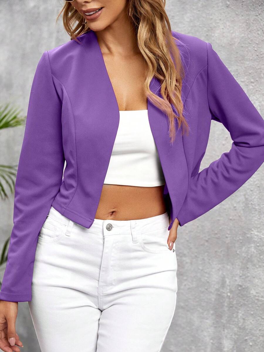 SHEIN Clasi Áo khoác ngắn nhẹ màu trơn cho nữ, mùa xuân hè - Màu tím - Xem 1