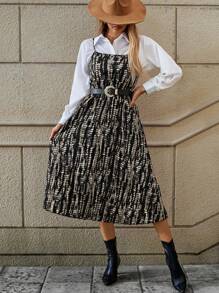 SHEIN Clasi Vestido de verano sin mangas con tirantes espaguetis con estampado completo