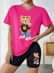 2pcs Casual Round Neck Versatile Comfortable Outfit For Tween Girls