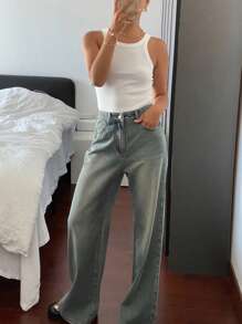 DAZY Jeans sencillos y llanos para uso diario de mujeres - Azul - Ver 4
