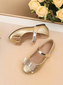 Fashionable & Versatile Children Flat Shoes, New Style Girls Bowknot Casual Shoes - Gold - View 3
