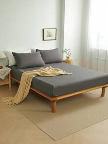 1pc Dark Gray Plain Solid Color Fitted Sheet, Soft Mattress Cover Skin-Friendly Breathable Bedding Supplies, Fitted Sheet For Bedroom All Season Deep Pocket Up To 16 Inch Bed Sheet, Soft And Breathable, For All Size Bed -Twin, Full, King, Queen Size Bed Sheet Bedspread Back School Bedding Domitory Bedding Set