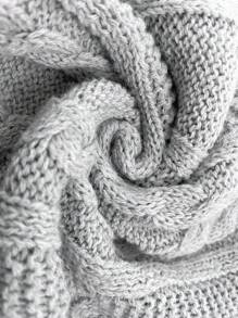 Calvaya Große Größen Lässig einfarbiger asymmetrischer Kragen Pullover, Strick Pullover für Frühling & Herbst, Herbst Winter - Hellgrau - Übersicht 8