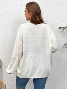 SHEIN VCAY Plus Size Winter 3D Floral Romantic Warm Knitted Cardigan