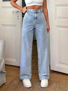 RueChic HIGH RISE STRAIGHT CUT ELASTIC BELT DETAIL WOMEN JEAN - Medium Wash - View 5