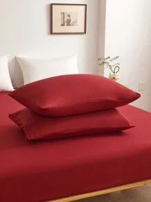 2 piezas Funda de almohada de color rojo vino súper suave y lisa, con cierre de sobre, unicolor, para dormitorio, dormitorio universitario y ropa de cama escolar - Burdeos - Ver 4