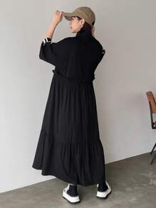 FRIFUL Đầm suông in sọc có khóa kéo phía trước cho nữ - màu đen - Xem 4