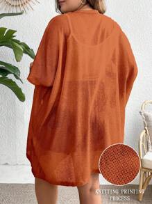 EMERY ROSE Cárdigan de punto de talla grande con mangas cortas para otoño/invierno - Naranja - Ver 2