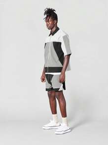 SUMWON 尼龍短褲，彩色拼接板塊設計 - 黑色 - 查看 3