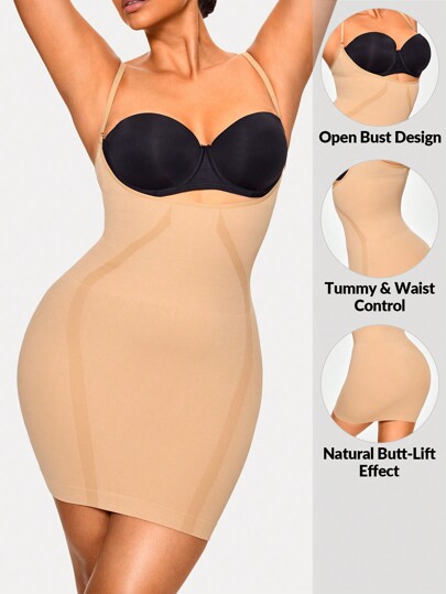 Shapelle Forme Shaping Open-Bust Shapewear Slip Dress Body Shaper Bust& Butt Lifter-Tummy Waist Thigh Control