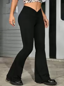 SHEIN ICON Plus Size Solid Ruched Flared Leggings For Women , Suitable For Autumn And Winter Suitable For Going Out