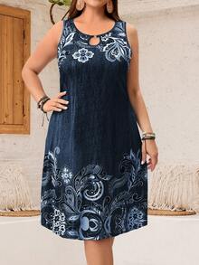 EMERY ROSE Vestido de verano sin mangas con estampado para mujeres de talla grande - Blanco y Negro - Ver 5