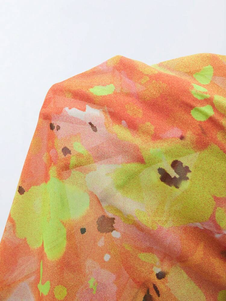 SHEIN Maija Women's Casual All-Over Print Ruffle Hem Long Sleeve Blouse, Spring/Summer