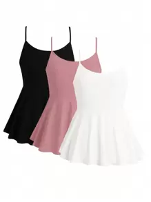 Femmeverse Plus Size Women's Summer Solid Color Ruffle Hem Camisole - Multicolor - View 2