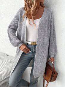 SHEIN Clasi Women'  Casual And Versatile Long Cardigan Without Buttons, Suitable For Outings, Vacations, Work, Shopping, And Gatherings. - Grey - View 4