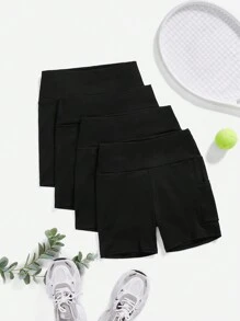 SHEIN Sport Gameset 4pcs Solid Wideband Waist Sports Shorts