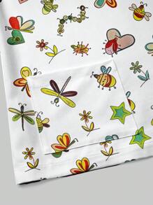 PopScrub V 领短袖蜻蜓印花双口袋休闲制服衬衫、磨砂上衣