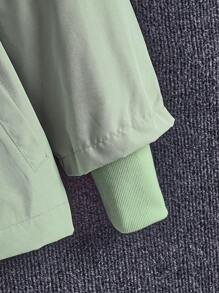 Tween Girl Pink Fluffy Hooded Drawstring Waist Ruffle Front Padded Coat, Autumn/Winter - Mint Green - View 6