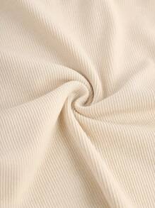 SHEIN Girlism 少女秋季杏色罗纹圆领收腰不对称下摆休闲长袖 T 恤 - 杏色 - 查看 4