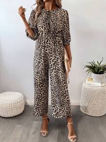 SHEIN LUNE Women Casual Everyday Leopard Print Jumpsuit - Multicolor - View 1