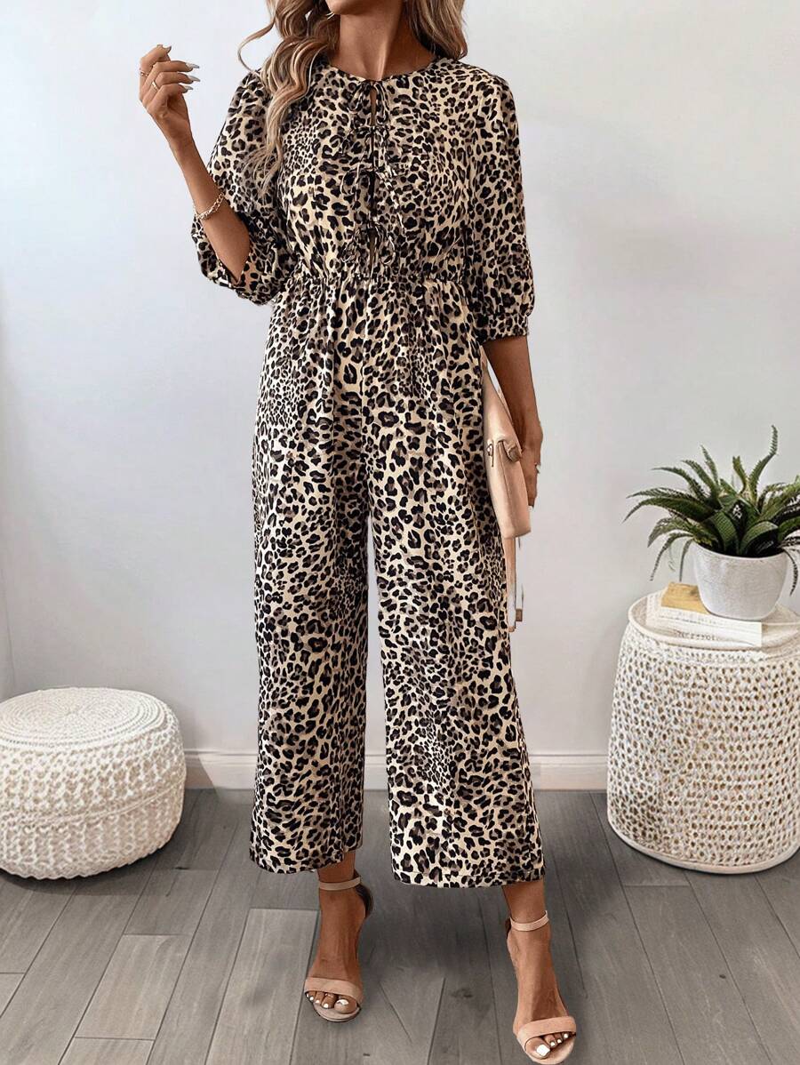 SHEIN LUNE Women Casual Everyday Leopard Print Jumpsuit - Multicolor - View 1