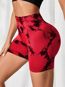 SHEIN Sport Studio Women Random Print Seamless Tie-Dye Sports ShortsWomen Sweat Short, Gym Short, Biker Short