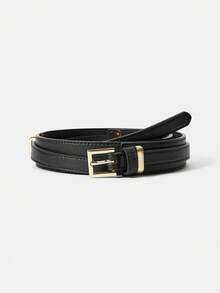 MOTF PREMIUM WOMEN'S 1PC BLACK STREET STYLE DAILY COMMUTE DOUBLE-LAYERED METAL BELT, SUITABLE FOR WORK,SCHOOL - Black - View 6