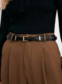 MOTF PREMIUM WOMEN'S 1PC BLACK STREET STYLE DAILY COMMUTE DOUBLE-LAYERED METAL BELT, SUITABLE FOR WORK,SCHOOL - Black - View 1