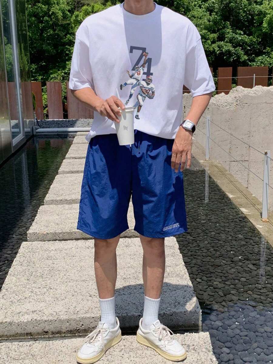 DAZY 男士夏季休閒人物與字母印花圖案T恤 - 白色 - 查看 1