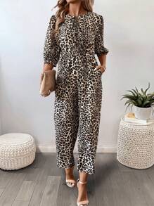 SHEIN LUNE Women Casual Everyday Leopard Print Jumpsuit - Multicolor - View 6