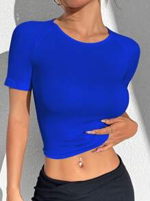 Easithlete Women's Solid Color Simple Daily Yoga Workout Short Sleeve T-Shirt - Multicolor - View 6