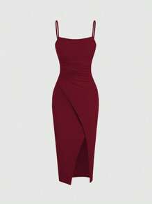 Sweetra Set de 2 piezas compuesto por un vestido de tirantes finos y una blusa de manga corta, lisos y casuales, para usar diariamente, ideal para Año Nuevo