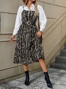 SHEIN Clasi Vestido de verano sin mangas con tirantes espaguetis con estampado completo