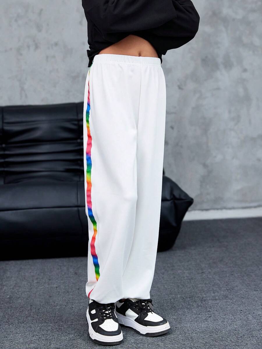 SHEIN Explorewe Tween Girls' Casual Sporty Colorful Print Elastic Waist Long Pants - White - View 1