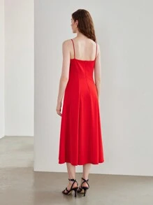 MOTF STUDIO SOLID COWL NECK FLARE HEM SLIP DRESS - Green - View 4