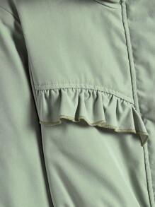 Tween Girl Pink Fluffy Hooded Drawstring Waist Ruffle Front Padded Coat, Autumn/Winter - Mint Green - View 5