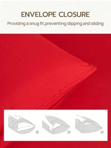 Fronha de cama leve, 2 peças, vermelha, super macia, lisa, com fecho de envelope, cor sólida, para quarto, roupa de cama, dormitório, roupa de cama para escola - Vermelho - Ver 4