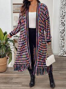 Calvaya Plus Size Textured Long Cardigan Sweater, For Winter Fall Cloth For Women