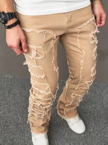 Manfinity EMRG Men's Solid Color Simple Casual Denim Jeans - Khaki - View 5