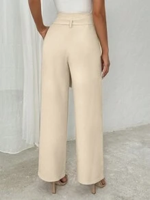 EURMUSE Pantalones anchos para mujer con pinzas delanteras y cinturón - Blanco - Ver 2